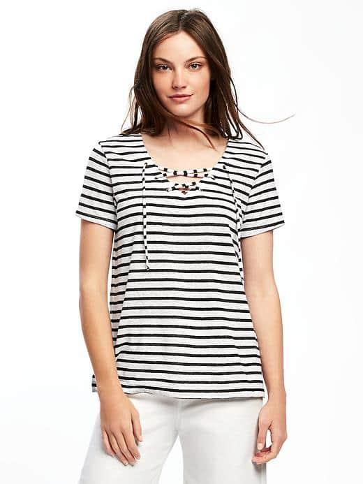 Old Navy Slub Knit Lace Up Tunic Tee For Women - O.n. New Black Stripe