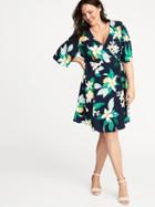 Old Navy Womens Waist-defined Plus-size Wrap-front Dress Navy Floral Size 1x