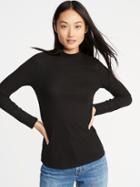 Old Navy Womens Slim-fit Rib-knit Mock-neck Tee For Women Black Size S