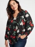 Old Navy Womens Ruffled Tie-neck Plus-size Georgette Blouse Black Floral Size 1x