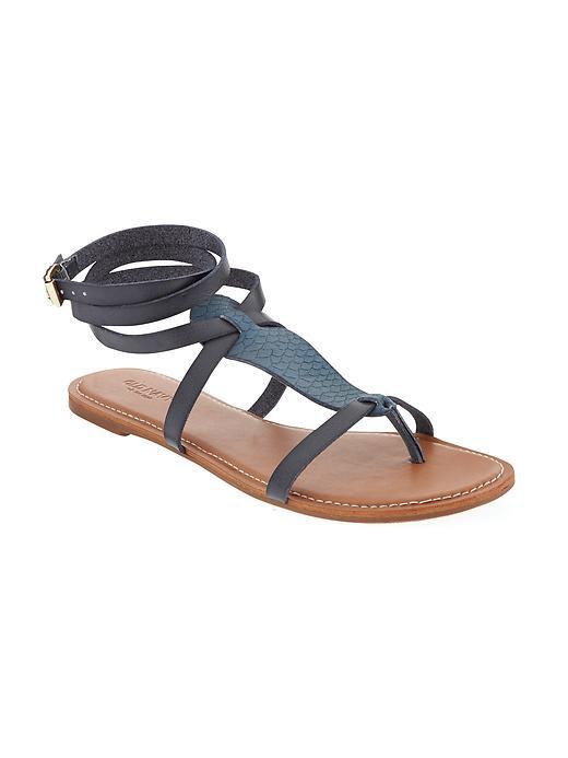 Old Navy Faux Leather T Strap Sandals For Women - Dark Teal