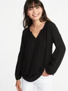 Old Navy Womens Relaxed Split-neck Blouse For Women Black Size L