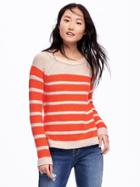 Old Navy Textured Crew Neck Sweater For Women - Warm Stripe