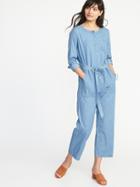 Old Navy Womens Chambray Tie-belt Utility Jumpsuit For Women Light Wash Size Xs