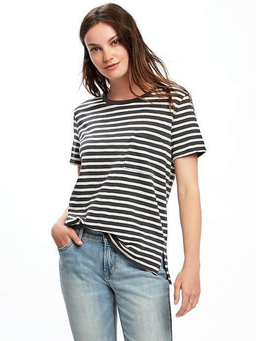 Old Navy Boyfriend Slub Knit Pocket Tee For Women - Charcoal Stripe