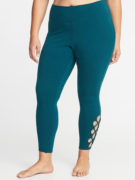 Old Navy Womens High-rise Lattice-hem 7/8-length Plus-size Yoga Leggings Galactic Size 3x