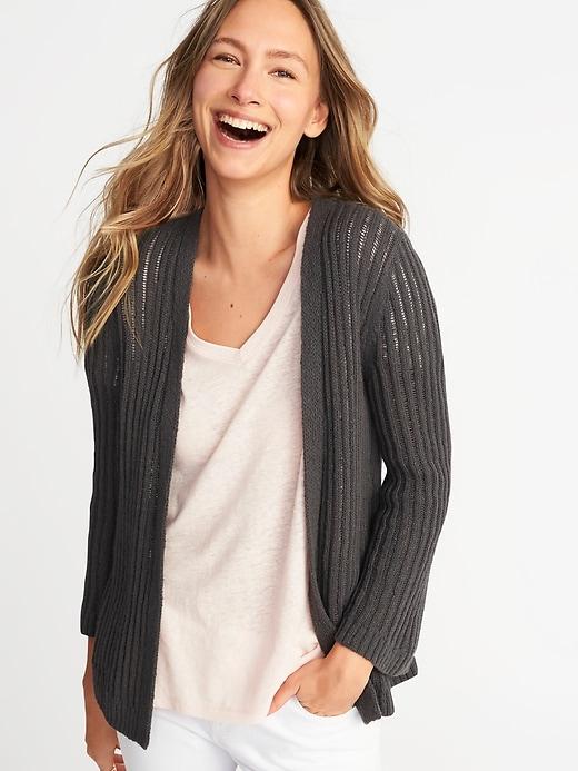 Old Navy Womens Textured Open-front Bell-sleeve Sweater For Women Graphite Size Xs