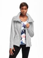 Old Navy Go Warm Asymmetrical Zip Fleece Jacket For Women - Light Grey Heather