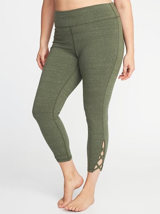Old Navy Womens High-rise Plus-size 7/8-length Lattice-hem Yoga Leggings Grazing Grasses Size 1x