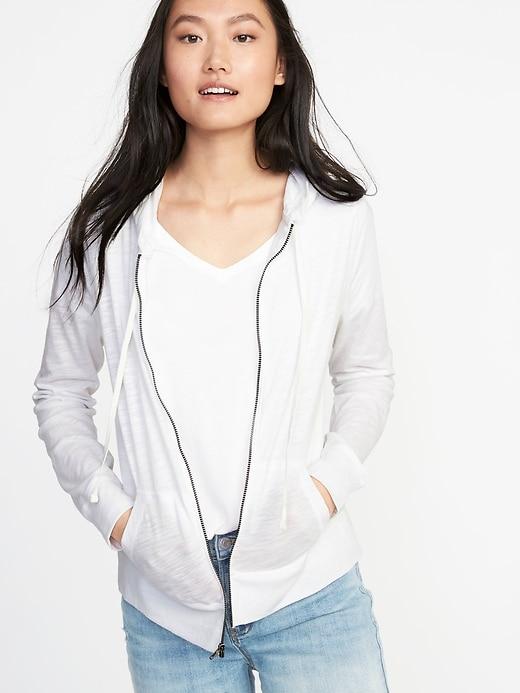 Old Navy Womens Relaxed Lightweight Full-zip Hoodie For Women Cream Size L