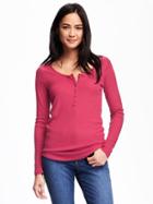 Old Navy Rib Knit Henley For Women - Pink Tangiers