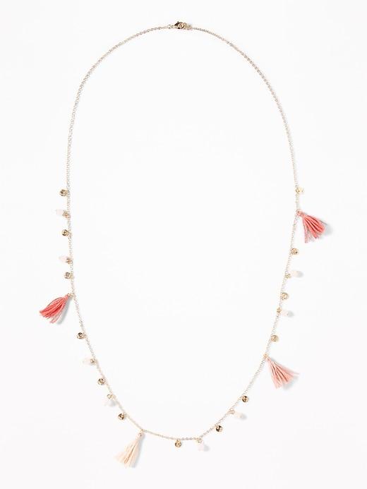 Old Navy Womens Tassel Beaded Station Necklace For Women Pink Multi Size One Size