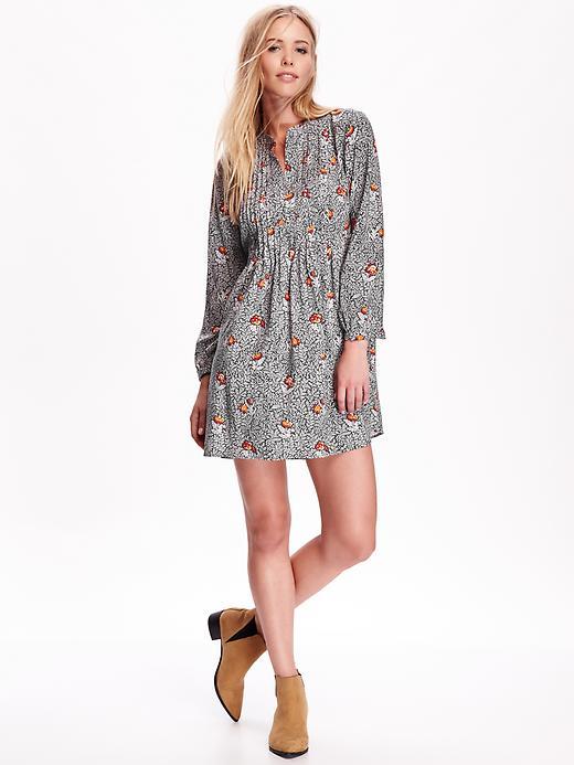Old Navy Patterned Swing Dress Size L Tall - Gray Floral Print
