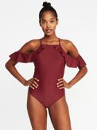 Old Navy Womens Cold-shoulder Swimsuit For Women Golly Gee Garnet Size M