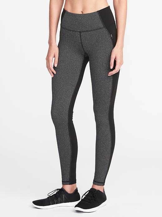 Old Navy Mid Rise Go Dry Zip Pocket Leggings For Women - Dark Herringbone Grey