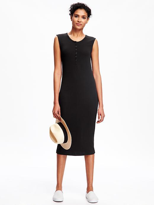 Old Navy Rib Knit Henley Midi Dress For Women - Black