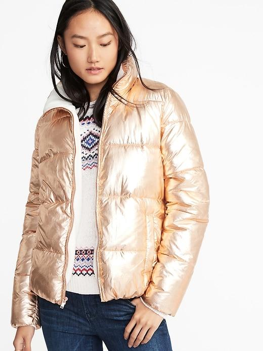 Old Navy Womens Metallic Frost-free Jacket For Women Rose Gold Size M