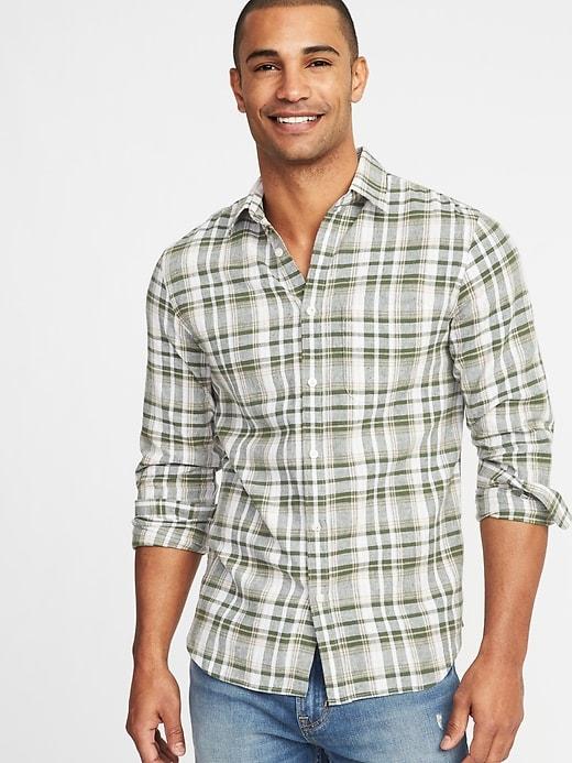 Old Navy Mens Slim-fit Linen-blend Shirt For Men Olive Through This Size Xxl