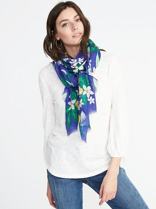 Old Navy Womens Lightweight Printed Scarf For Women Navy Tropical Print Size One Size