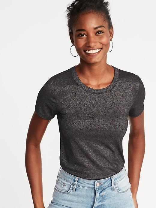 Old Navy Womens Slim-fit Sparkle-knit Tee For Women Black Tea Size L