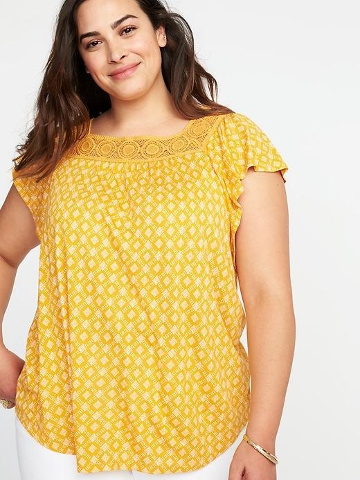 Old Navy Womens Plus-size Square-neck Crochet-trim Top Agave Nectar Size 1x