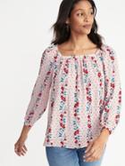 Old Navy Womens Relaxed Floral-print Portrait-neck Blouse For Women Rose Vertical Floral Size L
