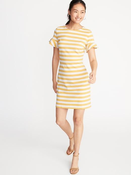 Ponte-knit Flutter-sleeve Sheath Dress For Women