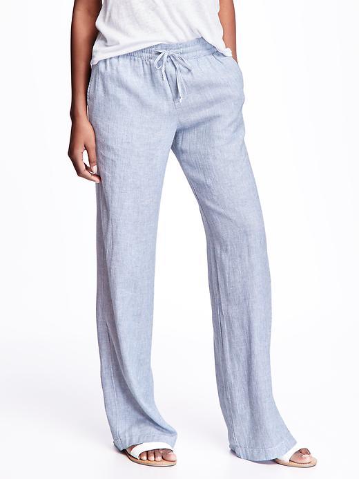 Old Navy Wide Leg Linen Pants For Women - Mini Blue Stripe