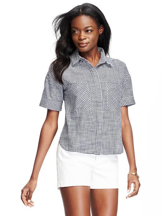 Old Navy Cropped Gingham Shirt For Women - Navy Print Gingham