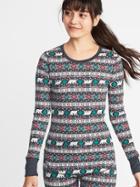 Old Navy Womens Slim-fit Printed Thermal-knit Tee For Women Multi Polar Bear Fair Isle Size Xs