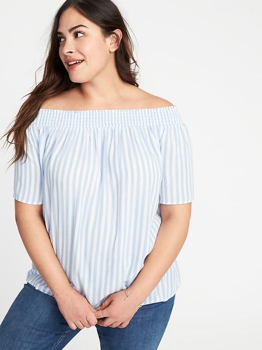 Old Navy Womens Plus-size Striped Crinkle-gauze  Top Blue Stripe Size 3x