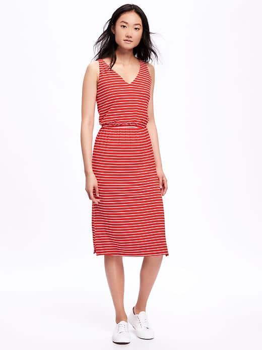 Old Navy Side Slit Jersey Midi Dress For Women - Red Stripes