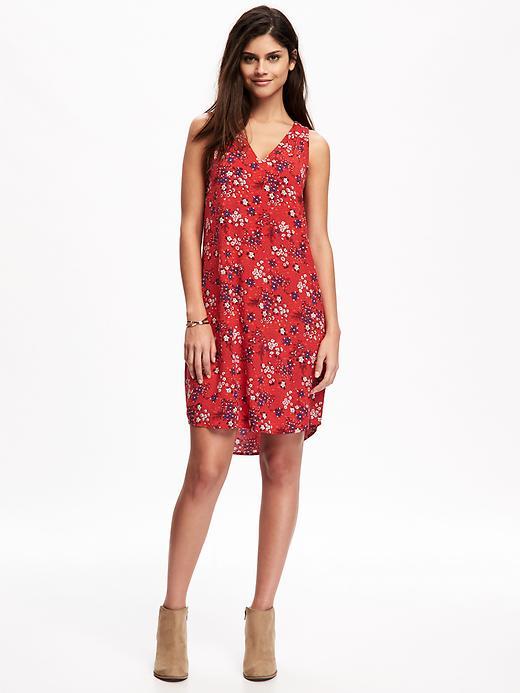 Old Navy Patterned V Neck Shift Dress For Women - Red Floral
