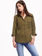 Old Navy Classic Gauze Utility Shirt For Women - Pasture Present