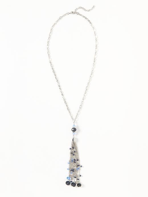 Old Navy Beaded Tassel Chain Necklace For Women - Navy Blue