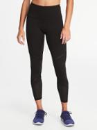Old Navy Womens High-rise 7/8-length Mesh-trim Compression Leggings For Women Black Size Xl