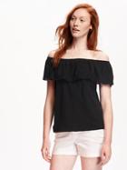 Old Navy Lace Trim Off Shoulder Top For Women - Black