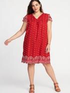 Old Navy Womens Plus-size Linen-blend Cutwork Swing Dress Robbie Red Size 1x