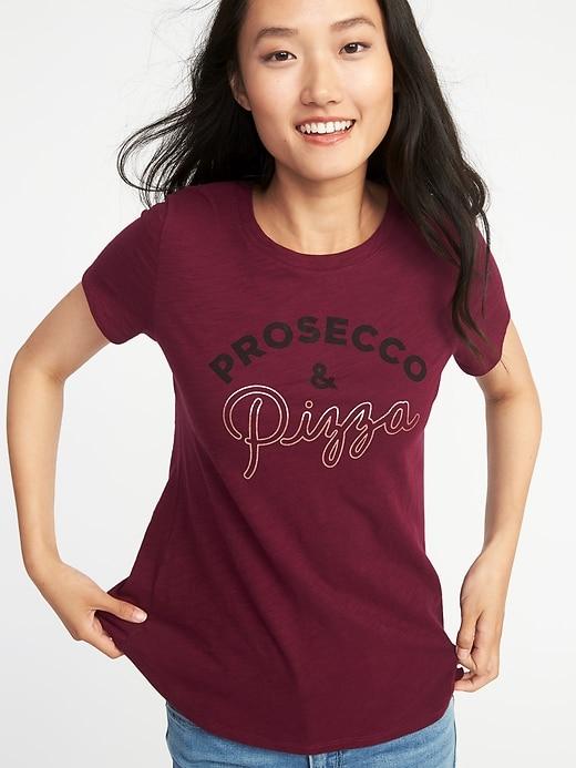 Old Navy Womens Graphic Everywear Slub-knit Tee For Women Prosecco & Pizza Size L