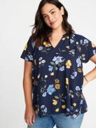 Old Navy Womens Printed Split-neck Cocoon Plus-size Blouse Navy Floral Size 3x