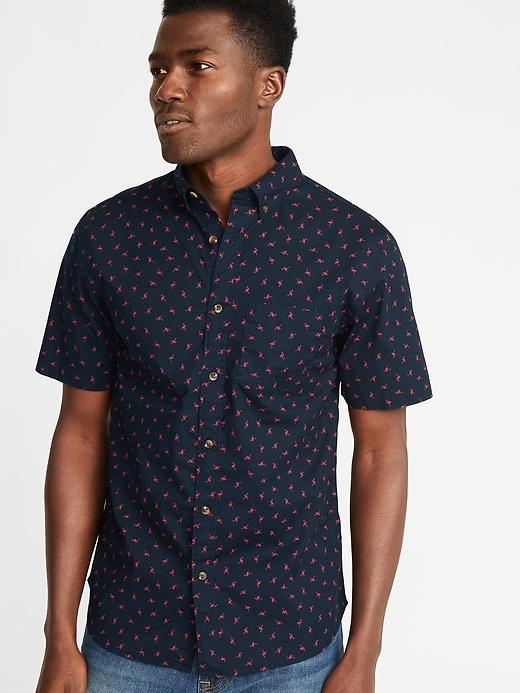 Old Navy Mens Slim-fit Printed Built-in Flex Everyday Shirt For Men Flamingo A Go-go Size S