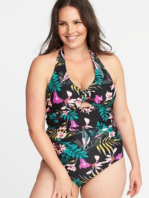 Old Navy Womens Smooth & Slim Plus-size Halter Swimsuit Multi Floral Size 4x