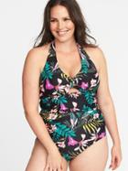 Old Navy Womens Smooth & Slim Plus-size Halter Swimsuit Multi Floral Size 4x