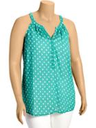 Old Navy Womens Plus Gauze Split Neck Tanks - Teal Print