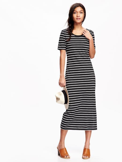 Old Navy Midi T Shirt Dress For Women - Black/white Stripe