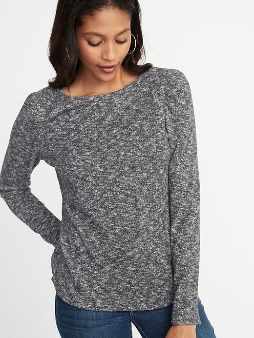 Old Navy Womens Plush-knit Bracelet-sleeve Top For Women Gray Size Xl