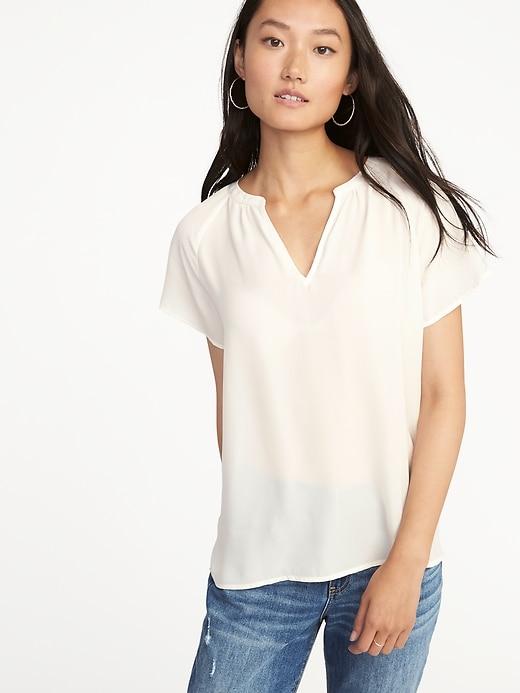 Old Navy Womens Relaxed Split-neck Top For Women Creme De La Creme Size M