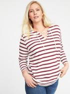 Old Navy Womens Relaxed Slub-knit Lace-up Plus-size Top Burgundy Stripe Size 4x