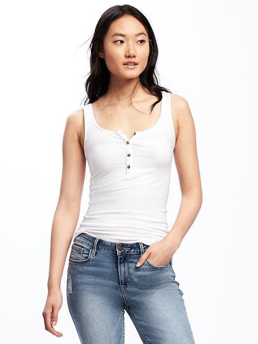 Old Navy First Layer Fitted Henley Tank For Women - Bright White