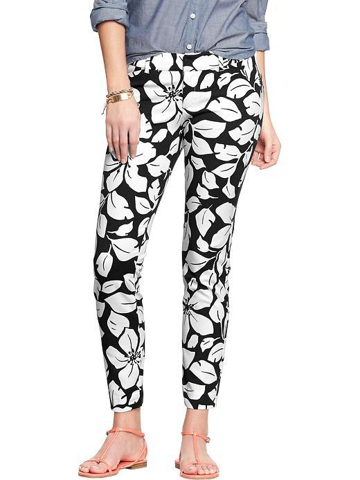 Old Navy The Pixie Mid Rise Ankle Pants - Black Hibiscus